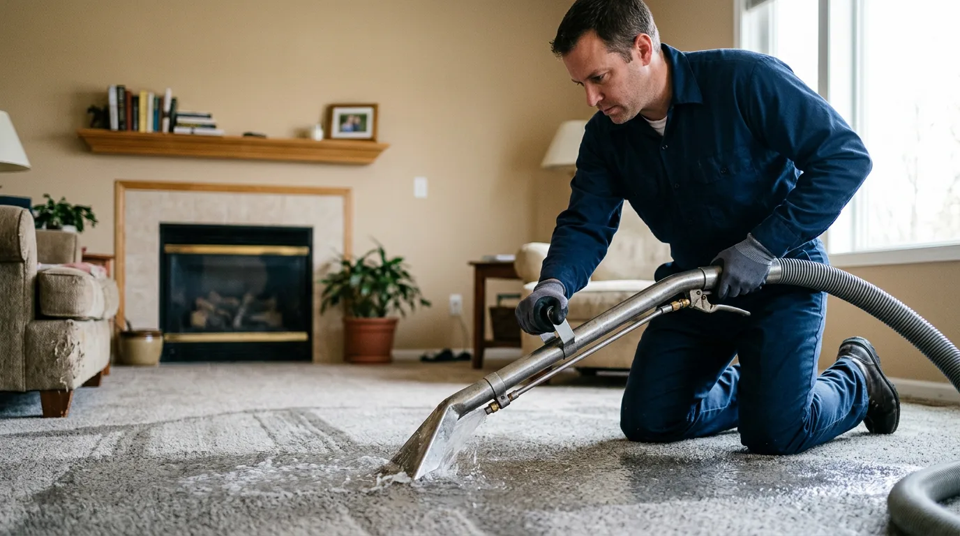 Water damage restoration technician working near Janesville, MN